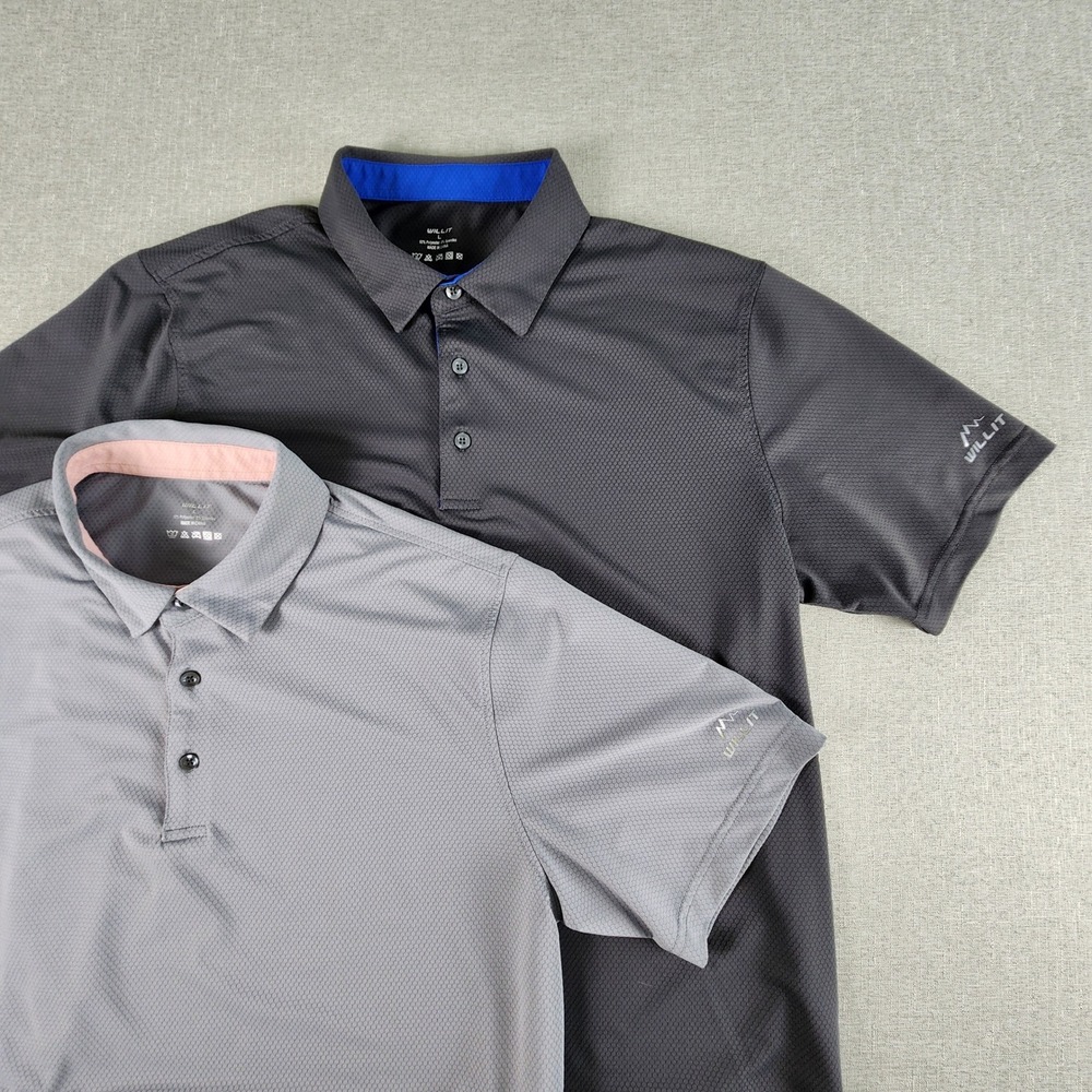 Lot 2 Willit Mens Large Golf Performance Polo Shirts Dove Gray & Charcoal Modern